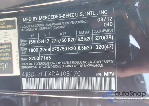 2013 Mercedes-Benz Gl 450 4Matic from USA, damaged, VIN 4JGDF7CEXDA108170